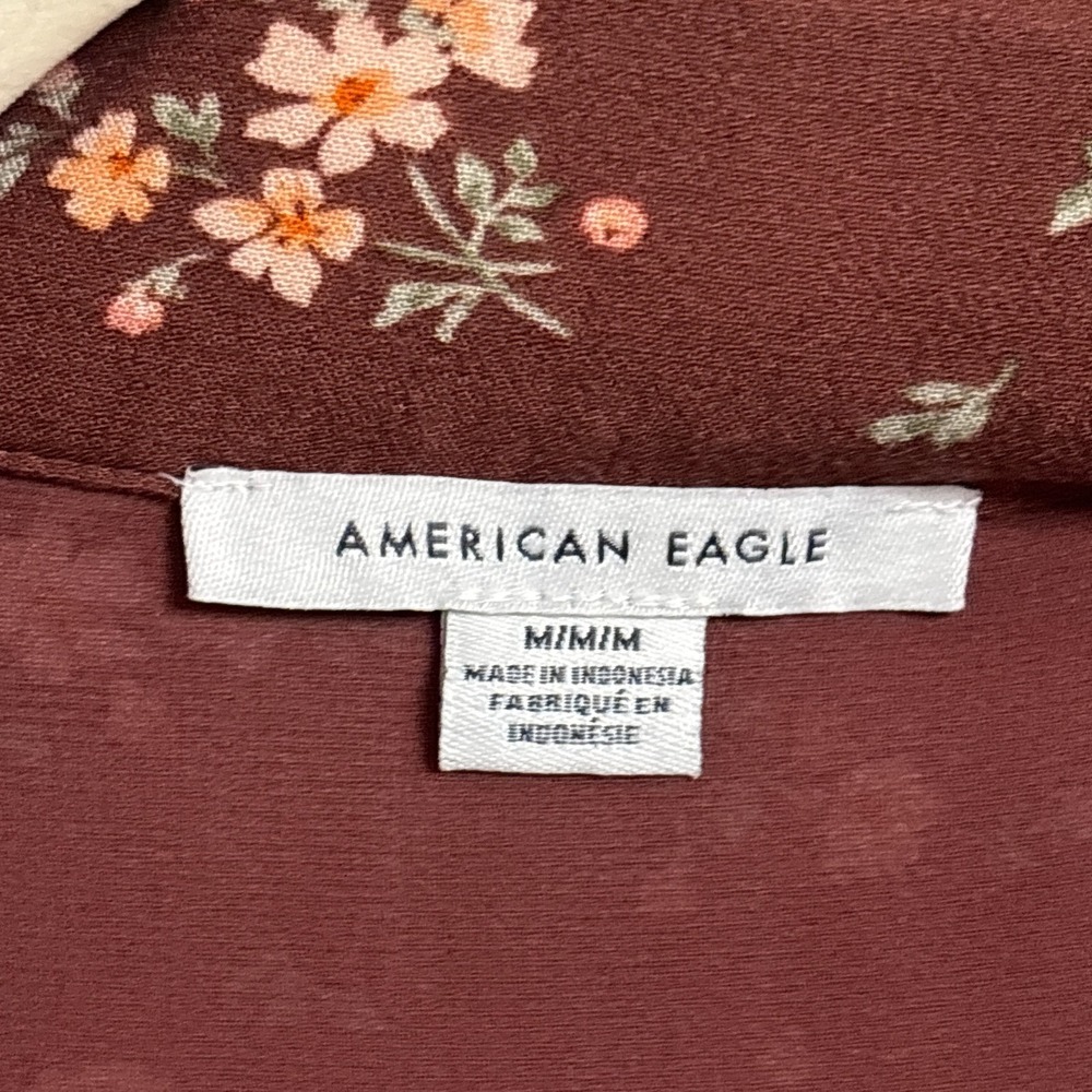 American Eagle Dress M Brown Ditzy Floral Shirtdress Ruffle Shift 90s y2k Retro - Picture 12 of 14